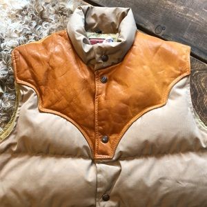 Rare Neiman Marcus Vintage Western Yoked in Leather Down Vest size Medium